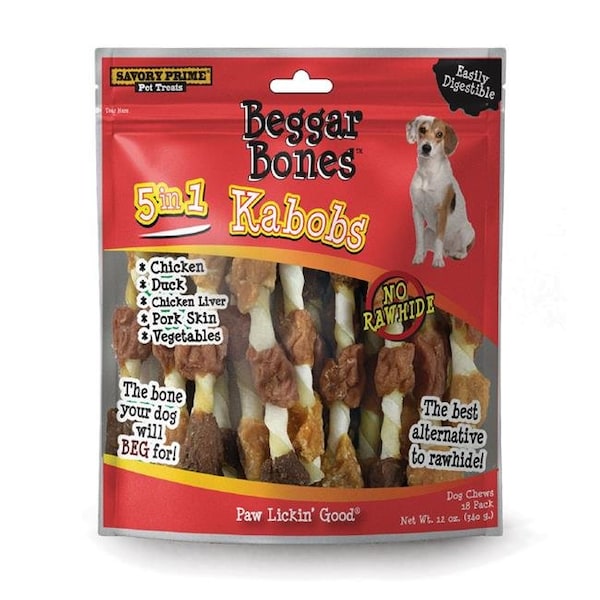Savory Prime Savory Prime 8062091 8 in. Beggar Bones 5-in-1 Kabobs Grain Free Treat for Dogs - Pack of 18 - 8062091