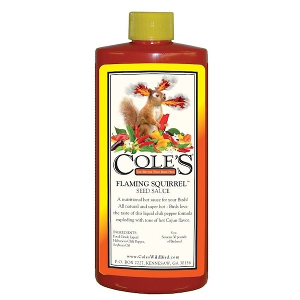 Coles Flaming Squirrel Seed Sauce Bird Seed, Cajun Flavor, 8 oz Bottle - FS08