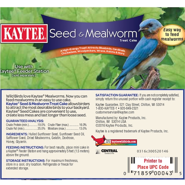 Kaytee Products Kaytee Wild Bird Hulled Sunflower Seed Seed Cake 6 oz - 100528691