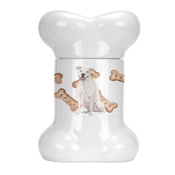 Beaugalan White Staffordshire Bull Terrier Staffie Bone Shaped Treat Jar - BE2886492