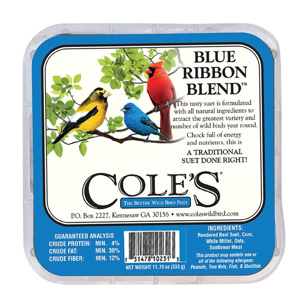 Coles Cole's Blue Ribbon Blend Assorted Species Beef Suet Wild Bird Food 11.75 oz - BRSU