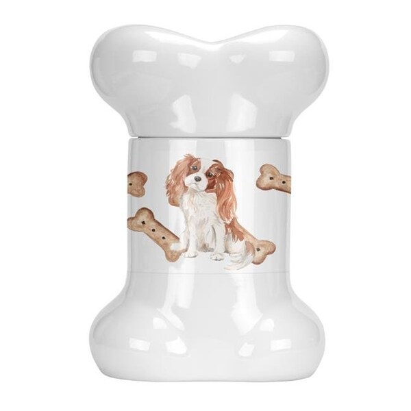 Carolines Treasures Carolines Treasures CK2389BSTJ Cavalier King Charles Spaniel Blenheim Bone Shaped Treat Jar - CK2389BSTJ