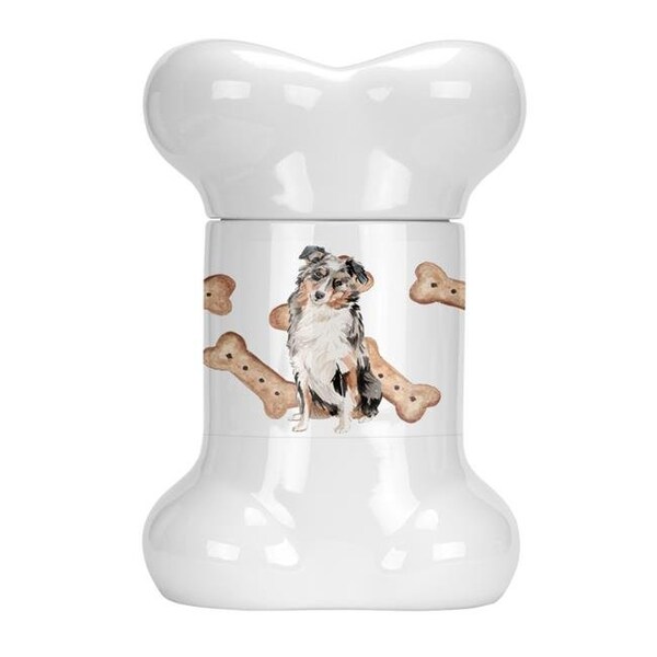 Carolines Treasures Carolines Treasures CK2385BSTJ Australian Shepherd Bone Shaped Treat Jar - CK2385BSTJ