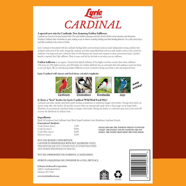 Lyric Lyric Cardinal Sunflower Seeds Wild Bird Food 18 lb - 26-47386