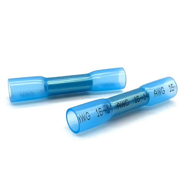 Boltsandnuts.Com 100 Pieces Blue Heat Shrink Marine Grade Butt Connectors, AWG 16-14, 100PK - EL-1614-BUTT-HSB-100