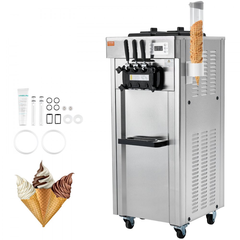 VEVOR 1850W Commercial Soft Ice Cream Machine 3 Flavors 5.3 to 7.4Gallon per Hour PreCooling at Night Auto Clean LCDPanel for Restaurants Snack Bar, Sliver - ZLSRBQLJSKWCTQWMZV1