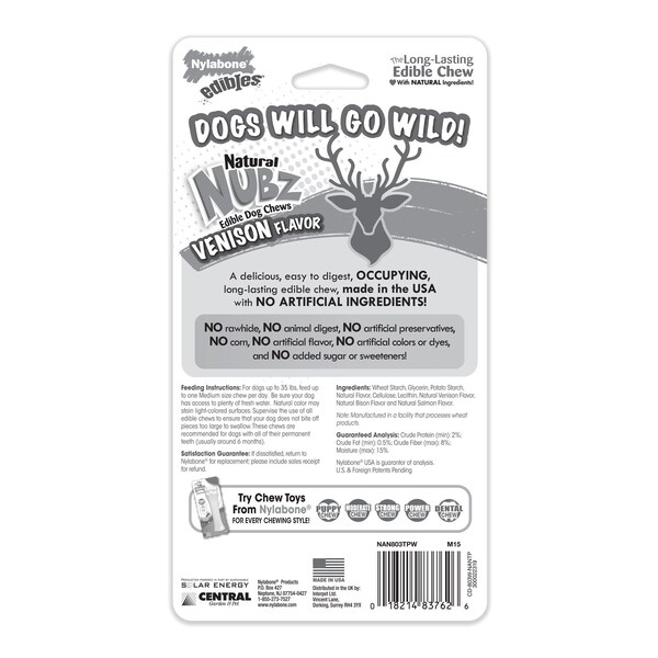 Nylabone Nylabone Nubz Venison Chews For Dogs 2.8 oz 4.3 in. 2 pk - NAN803TPW