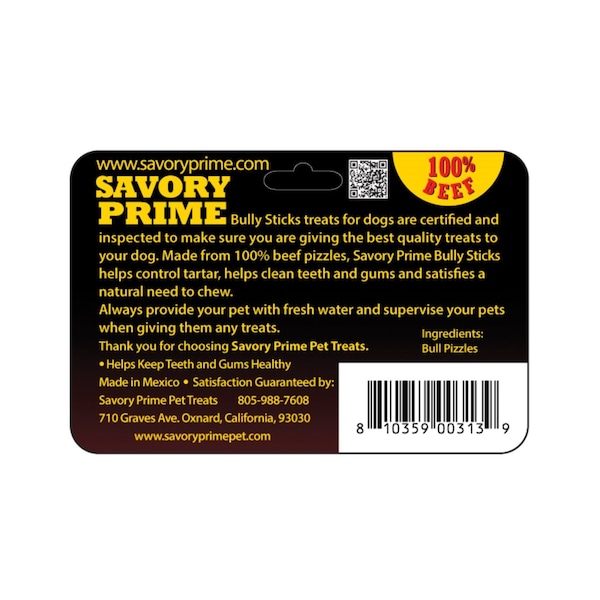 Savory Prime Savory Prime Natural Beef Grain Free Bully Stick For Dogs 9 in. 3 pk - 313