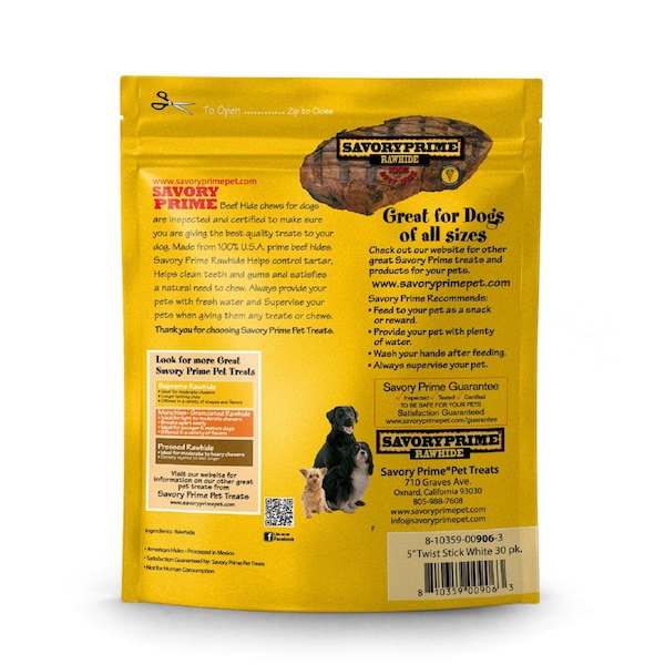 Savory Prime Savory Prime Munchy Dog Stix Medium Adult Rawhide Twists Natural 5 in. L 30 pk - 906