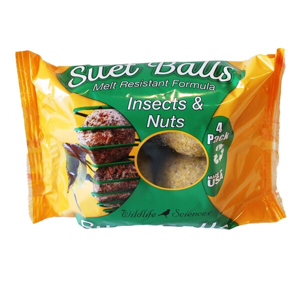 Wildlife 16 oz Sciences 436 Suet Balls Birds Food - Insects & Nuts MP6, 4PK - 313920