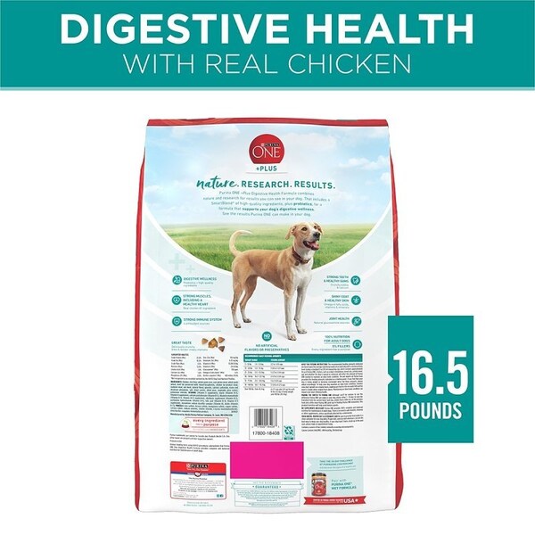Purina One Tidy Cats ONE +Plus Dog Food, All Sizes Breed, Diced, Dried, Kibble, 16.5 lb Bag - 18408