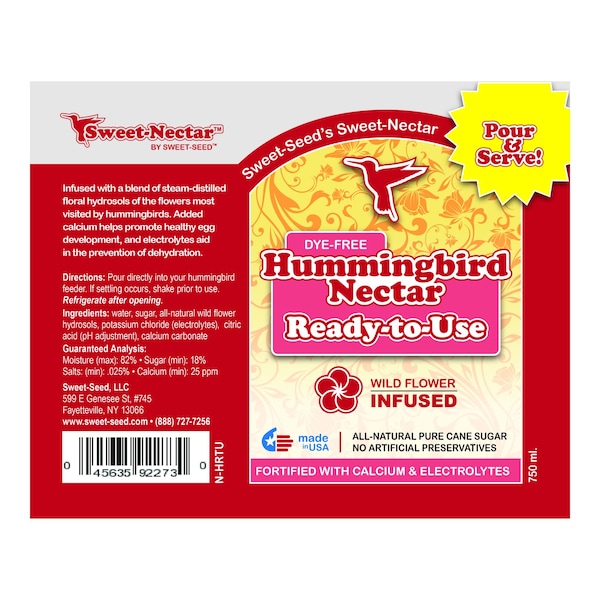 Sweet-Nectar Sweet-Seed Sweet-Nectar Hummingbird Sucrose Nectar 750 ml - NHRTU