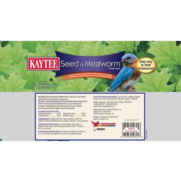 Kaytee Products Kaytee Assorted Species Seed and Mealworm Seed Cake 1.4 lb - 100528690