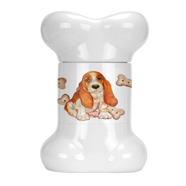 Carolines Treasures Carolines Treasures CK2372BSTJ Basset Hound Puppy Bone Shaped Treat Jar - CK2372BSTJ
