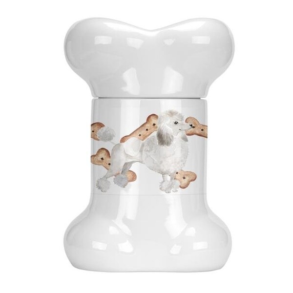 Carolines Treasures Carolines Treasures CK2365BSTJ White Poodle Bone Shaped Treat Jar - CK2365BSTJ