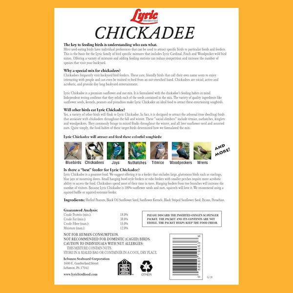 Lyric Lyric Chickadee Sunflower Seeds and Peanuts Wild Bird Food 4 lb - 26-19063