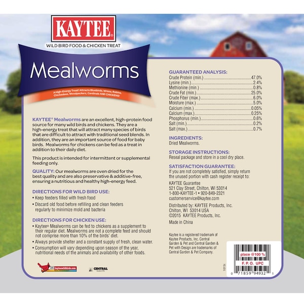 Kaytee Products Kaytee Mealworms Wild Bird/Poultry Dried Mealworm Mealworms 32 oz - 100527190