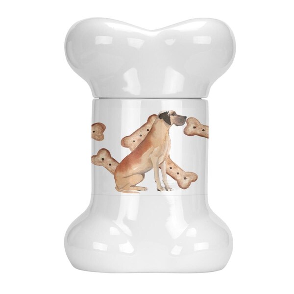 Beaugalan Fawn Great Dane Natural Ears Bone Shaped Treat Jar - BE2901170