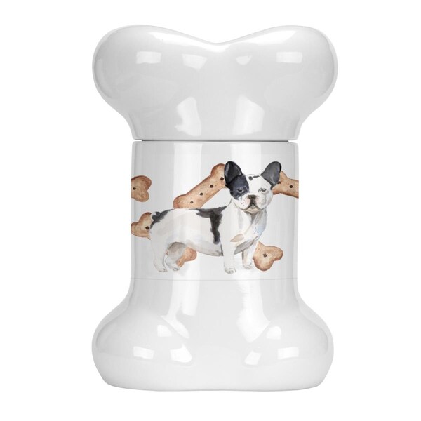 Beaugalan Black & White French Bulldog Bone Shaped Treat Jar - BE2893417