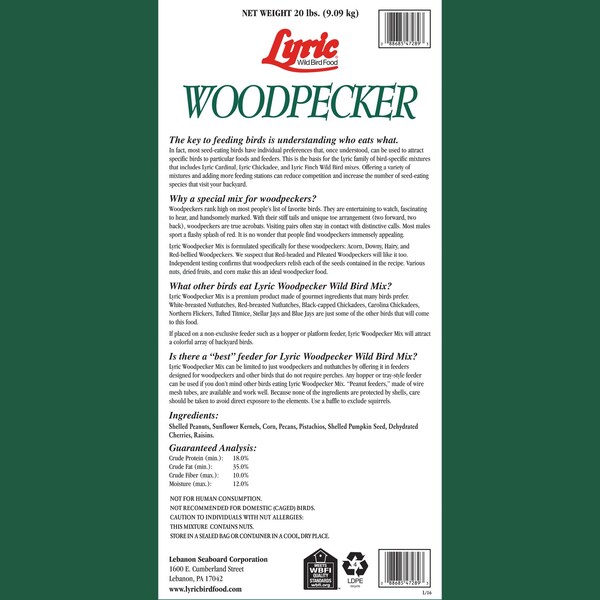 Lyric Lyric Woodpecker Fruits and Nuts Wild Bird Food 20 lb - 26-47406