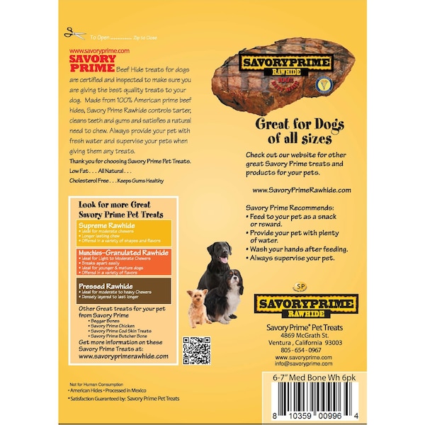 Savory Prime Savory Prime Supreme Medium Adult Knotted Bone Rawhide 6-7 in. L 6 pk - 996