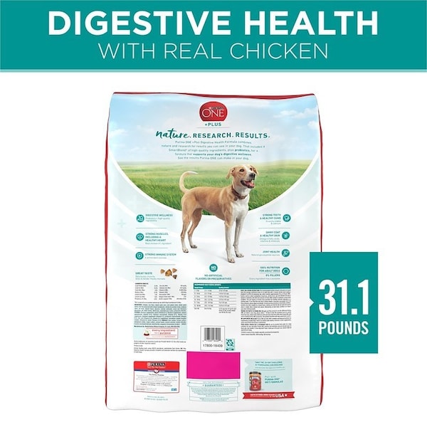 Purina One Tidy Cats ONE +Plus Dog Food, All Sizes Breed, Diced, Dried, Kibble, 31.1 lb Bag - 18409