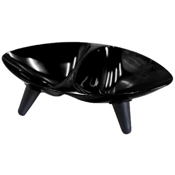 Petpurifiers Melamine Couture Sculpture Double Food and Water Dog Bowl, Black - PE117116