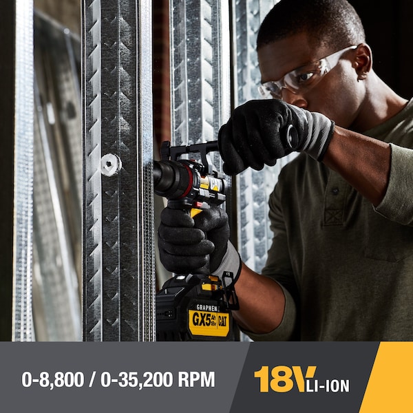 Caterpillar Cat 18V 1 FOR ALL 1/2 in. Cordless Hammer Drill with Brushless Motor and Graphene Battery - DX13