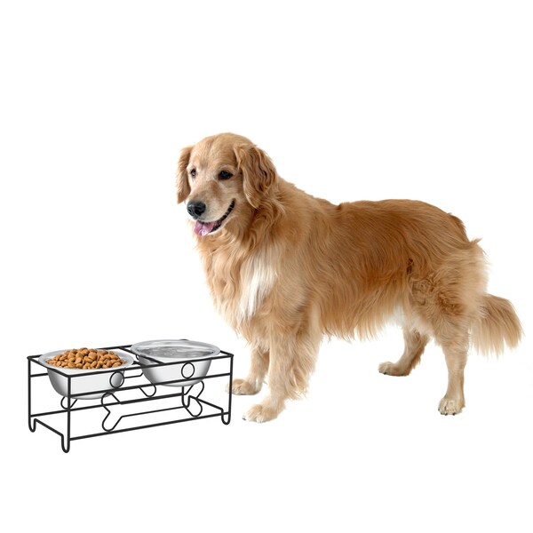 Pet Adobe Pet Adobe Modern Double Elevated Dog Bowls, Black - 177748ZMA