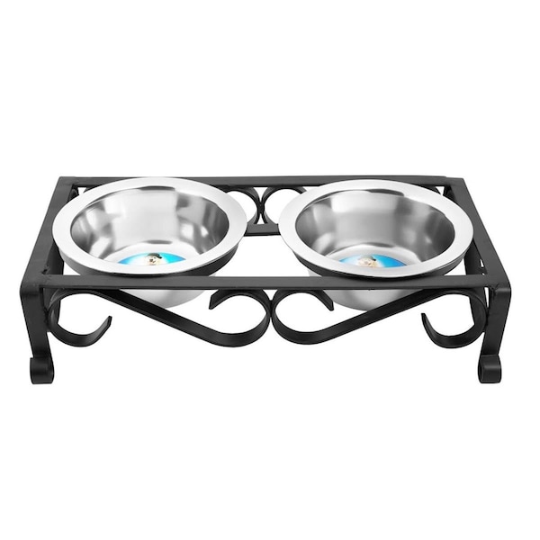 Indipets 2 qt. Wooden Elevated Feeder, Stainless Steel - 90049