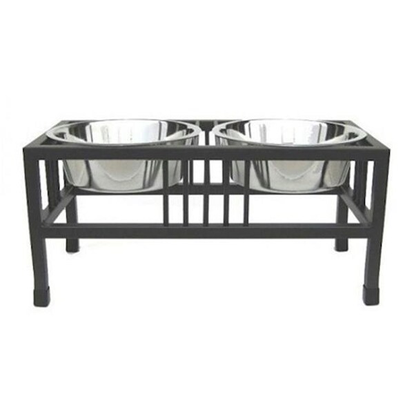 Petsstop PetsStop RDB13-L Baron Double Raised Dog Bowl; Large - Black - RDB13-L