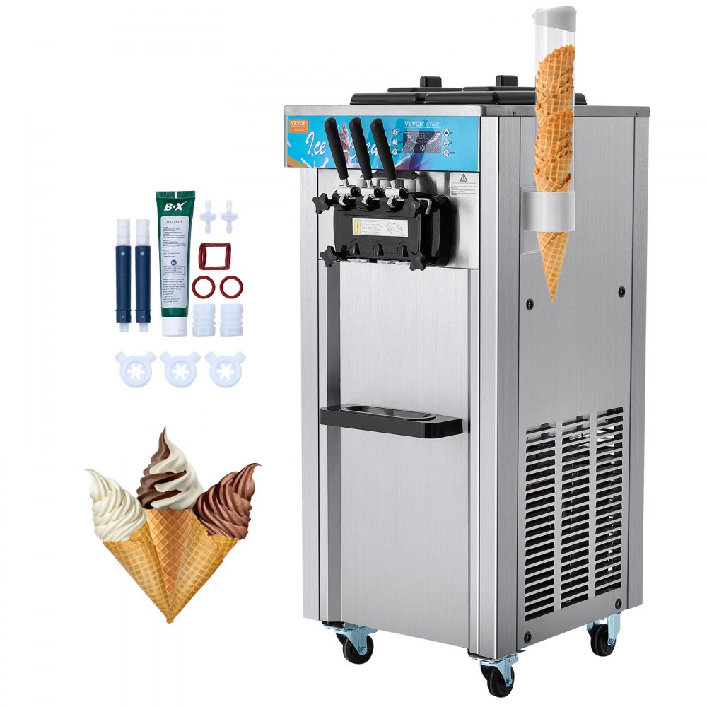 VEVOR Commercial Ice Cream Machine, 21-31 L/H Yield, 1800W 3-Flavor Freestanding Soft Serve Ice Cream Maker,  2 x 5.5L Stainless Steel Cylinder, LED Panel Auto Clean Pre-cooling, for Restaurant Bars - ZLSRBQLJSKWANO11KV1