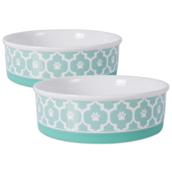 Mansbestfriend 7.5 x 2.4 in. Lattice Pet Bowl, Aqua - Large - Set of 2 - MA2567757