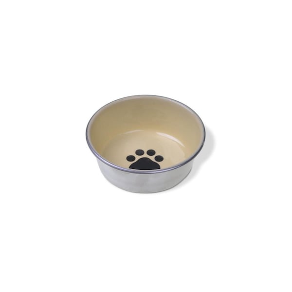 Van Ness Plastic 8 oz Stainless Steel Non-Skid Cat Dish with Decorated Enamel Interior - Assorted - 225074