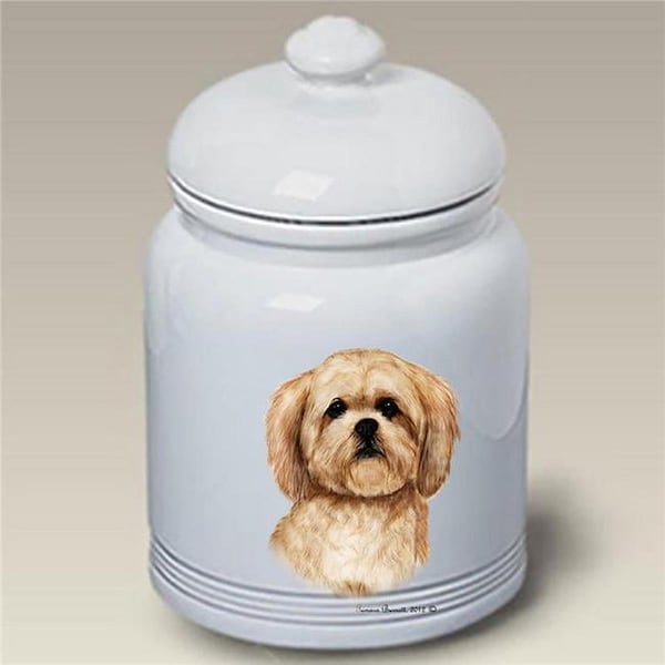 Believercreyente Lhasa Apso Cream Stoneware Ceramic Doggie Treat Jar - BE2815823