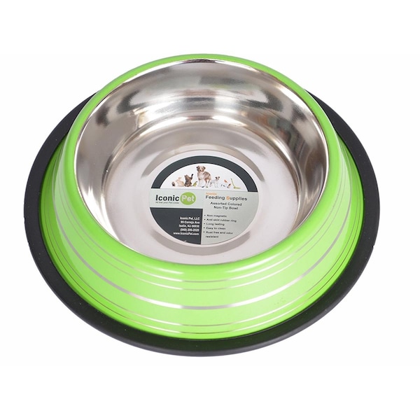 Iconic Pet Color Splash Stripe Non-Skid Pet Bowl- Green - 32 oz - 92174