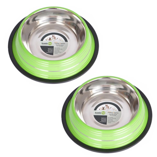 Iconic Pet 32 oz. Color Splash Stripe Non-Skid Pet Bowl - Green - 51450