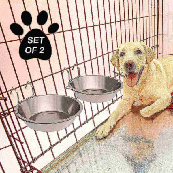 Pet Adobe Set of 2 Stainless Steel Hanging Pet Bowls for Food and Water, Dogs / Cats 48-Fl Oz - 975685JCY