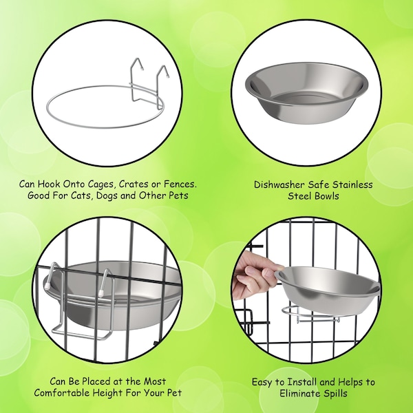 Pet Adobe Set of 2 Stainless Steel Hanging Pet Bowls for Food and Water, Dogs / Cats 48-Fl Oz - 975685JCY