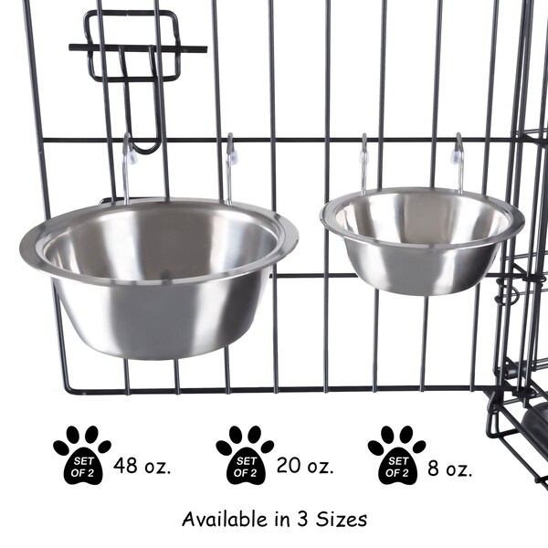 Pet Adobe Set of 2 Stainless Steel Hanging Pet Bowls for Food and Water, Dogs / Cats 48-Fl Oz - 975685JCY