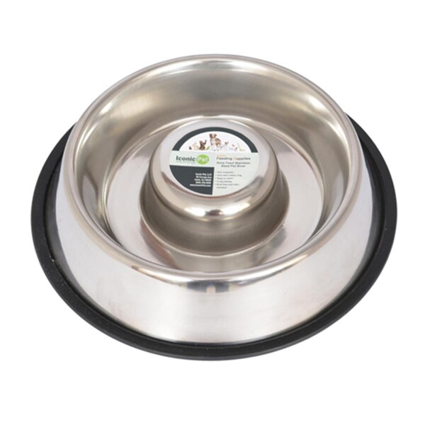 Iconic Pet 24 oz Slow Feed Stainless Steel Pet Bowl for Dog or Cat - Medium - 92007