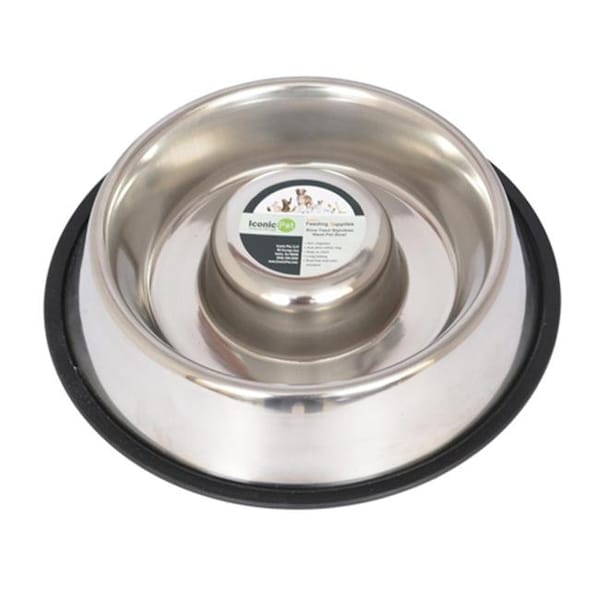 Iconic Pet Iconic Pet 92008 48 oz Slow Feed Stainless Steel Pet Bowl for Dog or Cat - Large - 92008