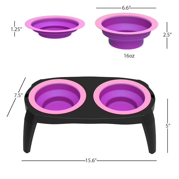Pet Adobe Elevated Pet Bowls with Non-Slip Stand for Food and Water, Dogs / Cats 16-ounce Each, Pink - 986153RPH