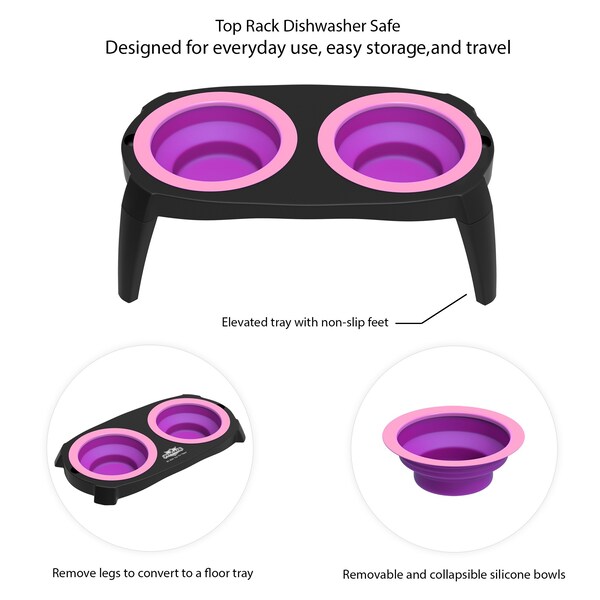 Pet Adobe Elevated Pet Bowls with Non-Slip Stand for Food and Water, Dogs / Cats 16-ounce Each, Pink - 986153RPH