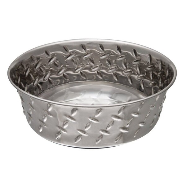 Loving Pets Pet Feeding Dish, M, 1 qt Volume, Rubber Base/Stainless Steel Body, Silver - 7255