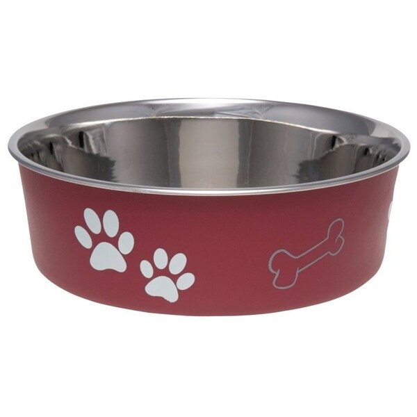 Loving Pets Pet Feeding Bowl, L, 52 oz Volume, Polyresin/Stainless Steel, Merlot - 7414LM