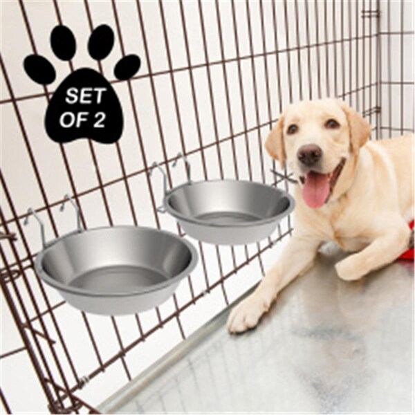 Junkiedrogadicto 48 oz Stainless Steel Hanging Pet Bowls by Petmaker - Set of 2 - JU3855302