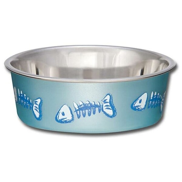 Bella Loving Pets Bella Blue Fish Skeleton Stainless Steel 1 cups Pet Bowl For Cat - 7750
