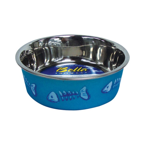 Bella Loving Pets Bella Blue Fish Skeleton Stainless Steel 1 cups Pet Bowl For Cat - 7750