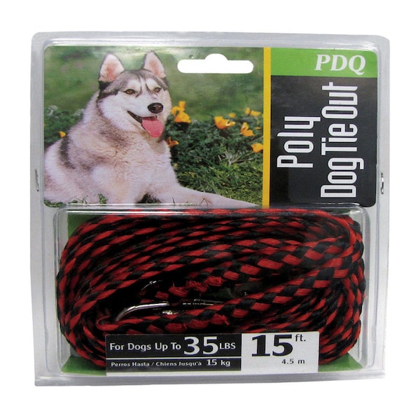 Pdq PDQ Red / Black Poly Dog Tie Out Rope Small/Medium - Q241500099